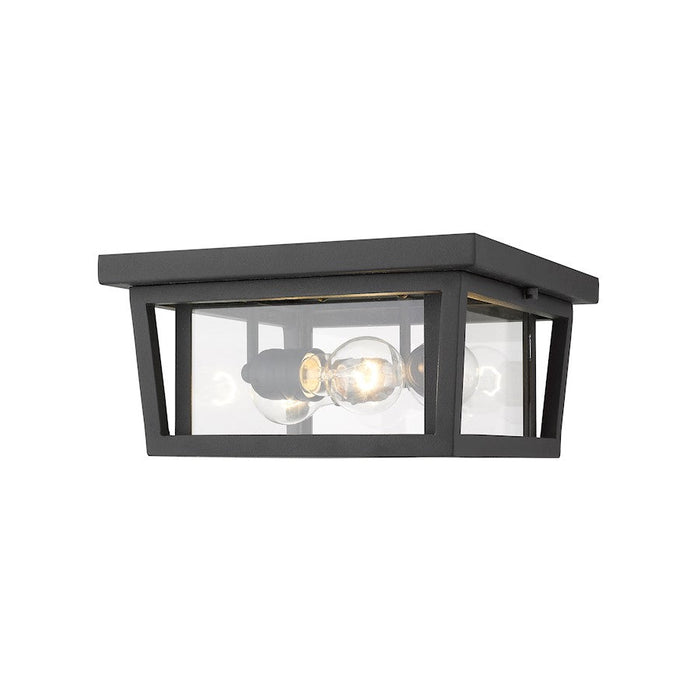 Z-Lite Seoul 3 Light Outdoor Flush Ceiling Mount Fixture, Black/Clear - 571F-BK