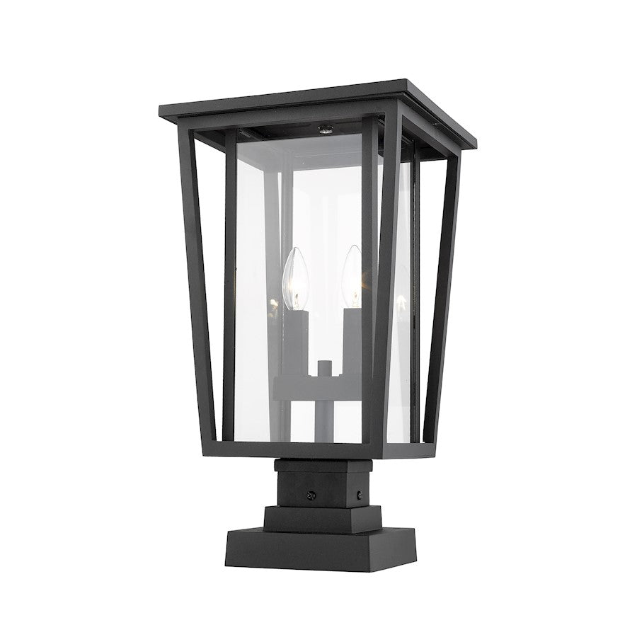 Z-Lite Seoul 2 Light Sq. Outdoor Pier Mount, Black/Clear - 571PHBS-SQPM-BK