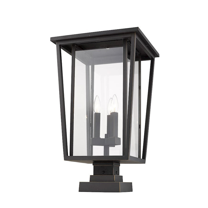 Z-Lite Seoul 3 Light Sq. Outdoor Pier Mount, Bronze/Clear - 571PHXLS-SQPM-ORB