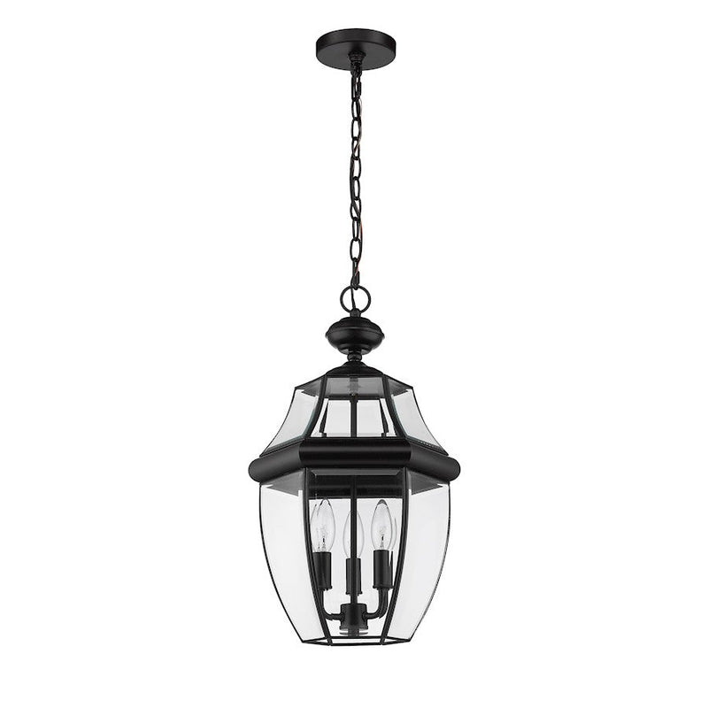 Z-Lite Westover 3 Light Outdoor Chain Mount Ceiling, Black/Beveled