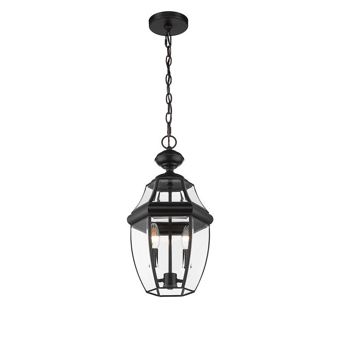 Z-Lite Westover 2 Light Outdoor Chain Mount Ceiling, Black/Beveled