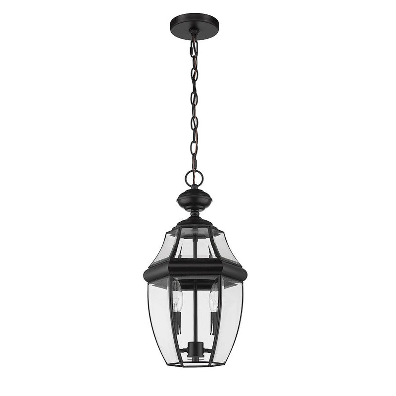 Z-Lite Westover 2 Light Outdoor Chain Mount Ceiling, Black/Beveled