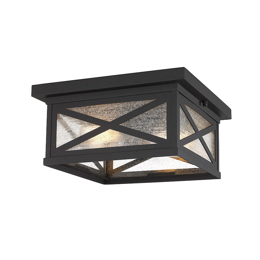 Z-Lite Brookside 2 Light Outdoor Flush Mount, Black/Clear Seedy - 583F-BK