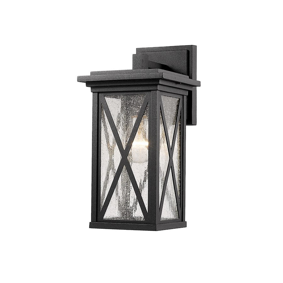 Z-Lite Brookside 1 Light 12" Outdoor Wall Sconce, Black, Clear Seedy - 583S-BK