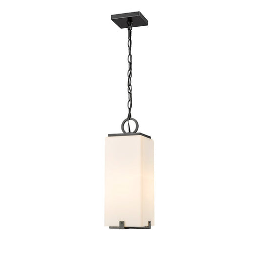 Z-Lite Sana 1 Light Outdoor Chain Mount Ceiling, Black/White Opal - 593CHM-BK