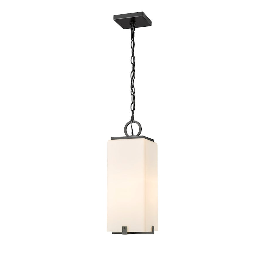 Z-Lite Sana 1 Light Outdoor Chain Mount Ceiling, Black/White Opal - 593CHM-BK