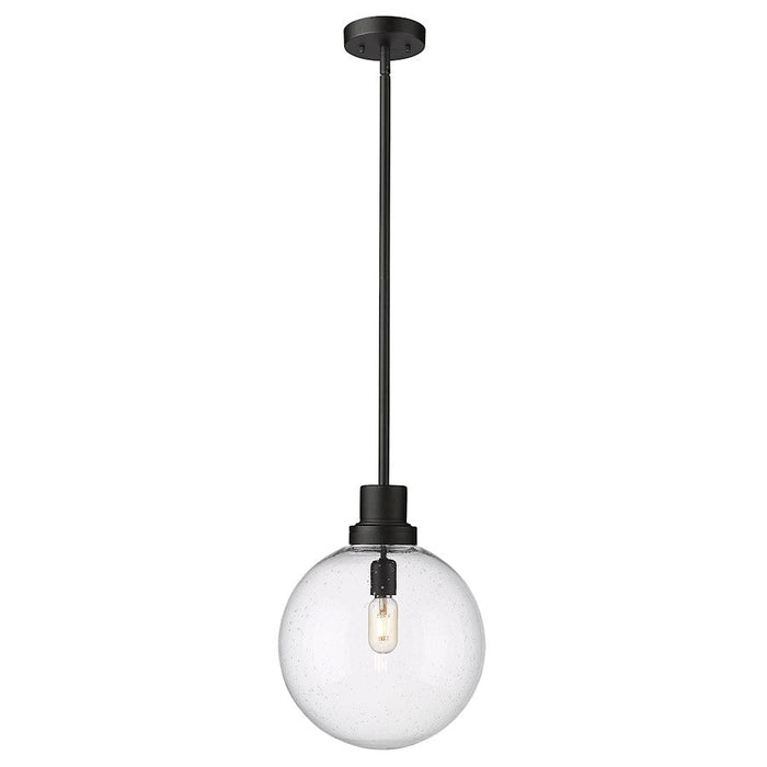 Z-Lite Laurent 1 Light 16" Outdoor Pendant, Black/Clear Seedy - 599P12-BK