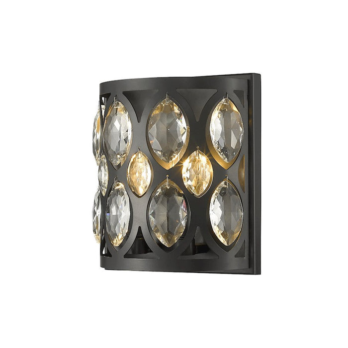 Z-Lite Dealey 2 Light 9" Wall Sconce, Black, Black/Clear Crystal