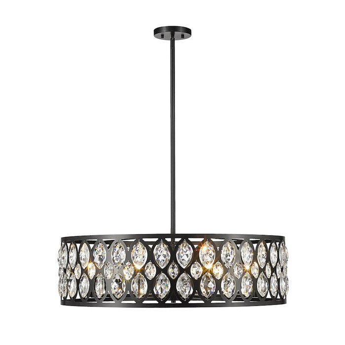 Z-Lite Dealey 8 Light 9" Chandelier, Black, Black/Clear Crystal - 6010-30MB