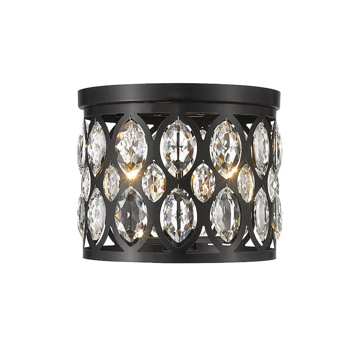 Z-Lite Dealey 3 Light 10" Flush Mount, Black, Black/Clear Crystal - 6010F12MB