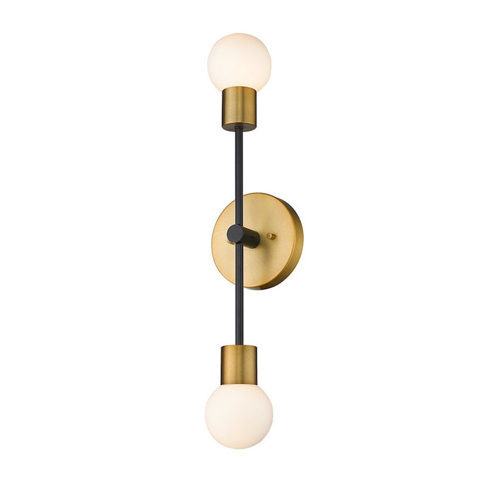 Z-Lite Neutra 2 Light 25" Wall Sconce, Black/Foundry Brass, Opal - 621-2S-MB-FB