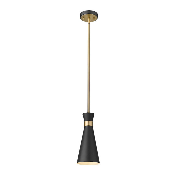 Z-Lite Soriano 1 Light 13" Mini Pendant, Black/Brass, Black - 728MP-MB-HBR