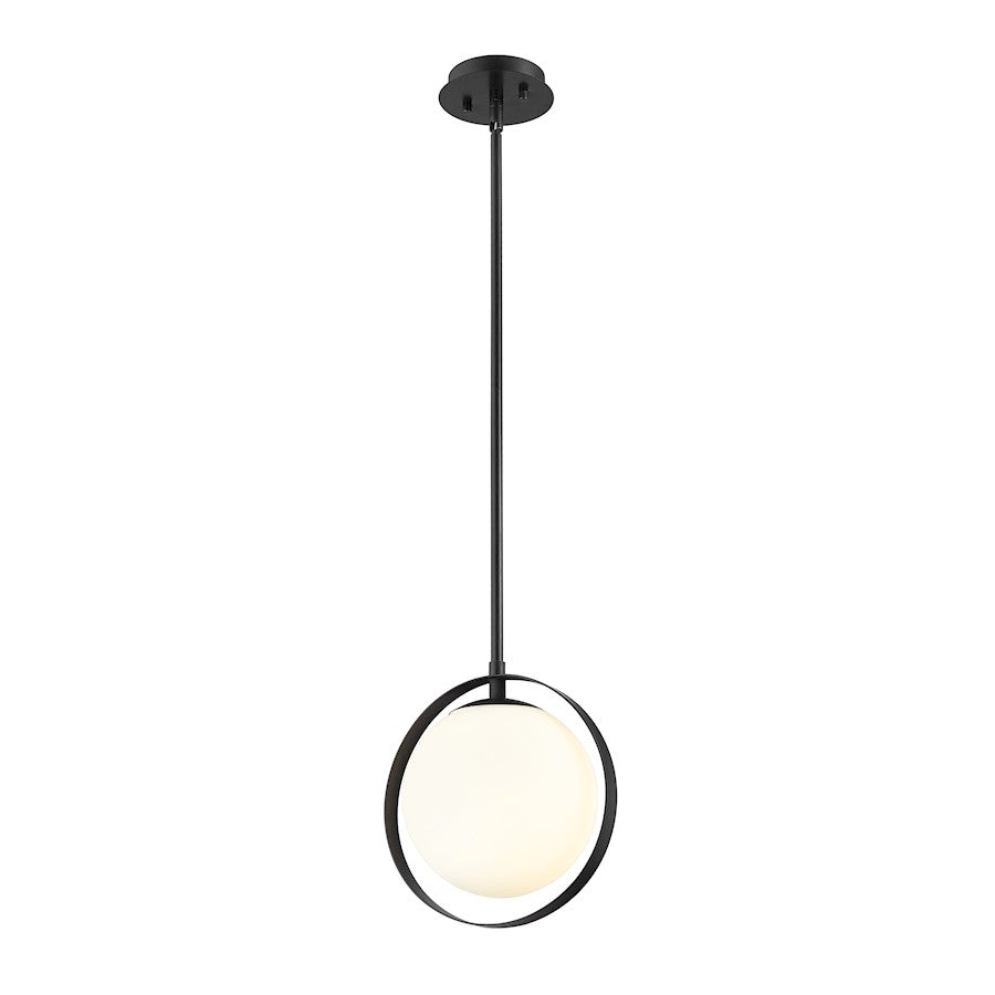 Z-Lite Midnetic 1 Light 10.5" Mini Pendant, Matte Black, Matte Opal - 730MP-MB